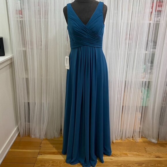 JJ's House Ink A-line V-Neck Floor-Length Chiffon Bridesmaid Dress Size 10 - Picture 1 of 16